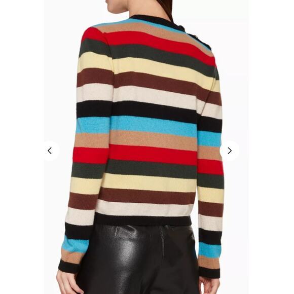 GANNI Cashmere Stripe Sweater XS w/ Crystal Buttons Preppy Chic Quiet Luxury - Picture 3 of 10
